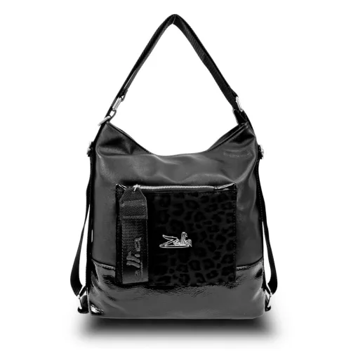  Dámska taška/batoh Zellia 19010 čierna s leopardím vzorom