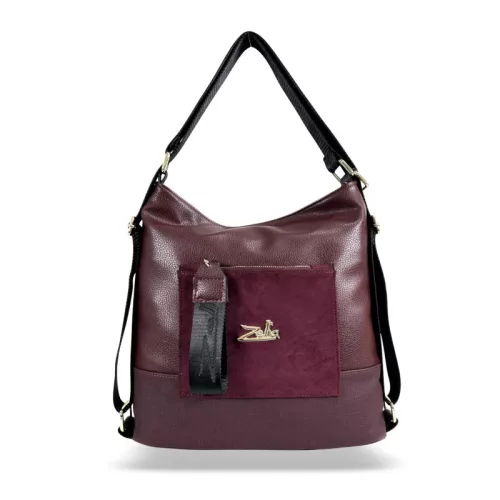  Dámska kabelka cez rameno Zellia 19010 bordovej farby, ktorú možno premeniť na batoh, 37 x 37 x 12 cm