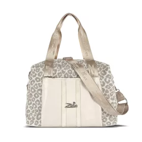   Zellia 24128 Pantera párduc mintás krém-taupe női sporttáska, gymbag 40 × 30 × 19 cm