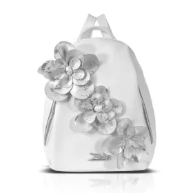   Zellia 24147F fehér-ezüst virág díszes női hátizsák, hátitáska 32 x 29 x 13 cm