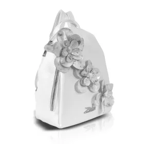   Zellia 24147F fehér-ezüst virág díszes női hátizsák, hátitáska 32 x 29 x 13 cm