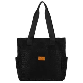    Rovicky R-Tz-01-2400 Čierna nákupná taška W06 s čiernym hadím vzorom 30 x 28 x 15 cm
