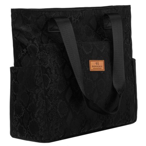 Rovicky R-Tz-01-2387 Black W04 fekete kígyó mintás shopper táska 30 x 28 x 15 cm