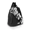 Zellia 24147F fekete-ezüst női hátitáska, hátizsák virágdísszel 32 x 29 x 13 cm