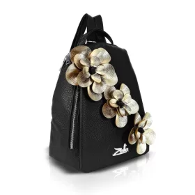   Zellia 24147F fekete-arany női hátitáska, hátizsák virágdísszel 32 x 29 x 13 cm