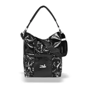    Dámska kabelka cez rameno Zellia 19141 s čiernym lakom a strieborným mramorovým vzorom 37 x 30 x 13,5 cm