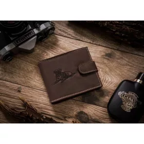    Pánska kožená peňaženka s hnedým klipom s potlačou hlavy psa RFID 13×10 cm