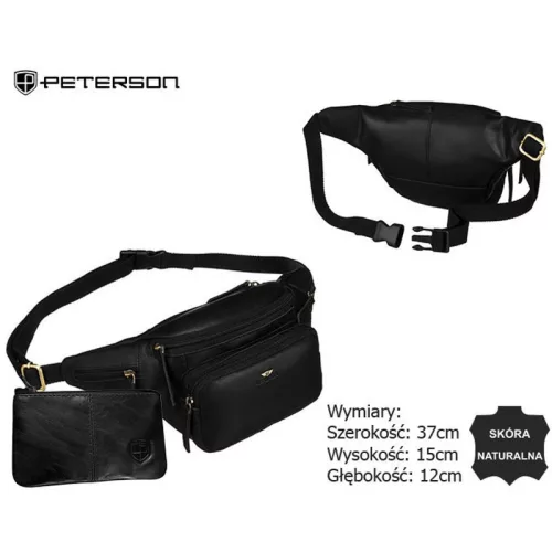  Pánska kožená taška na opasok Peterson Ptn Bp001E-Opu-6910 čierna