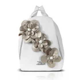   Zellia 24147F fehér-arany női hátitáska, hátizsák virágdísszel 32 x 29 x 13 cm