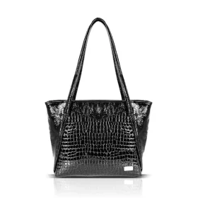   Zellia ZVN26007 Krokkó fekete krokodilmintás lakk női válltáska, shopper 40 × 27 × 14 cm