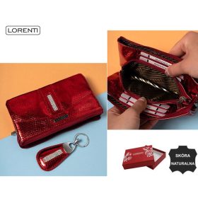    Dámska kožená peňaženka Lorenti červenej farby s kľúčenkou 18,5 × 10 cm