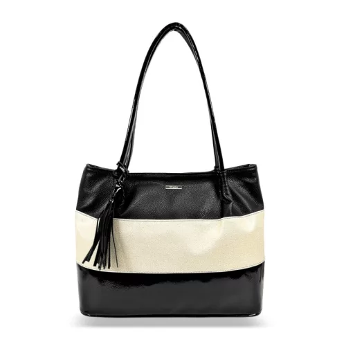  Čierno-béžová dámska kabelka cez rameno Zellia 27 × 34 cm