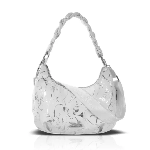 Zellia  25118 Leaf női fehér-ezüst márvány mintás válltáska oldalpánttal 30 x 28 x 10 cm