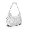 Zellia  25118 Leaf női fehér-ezüst márvány mintás válltáska oldalpánttal 30 x 28 x 10 cm