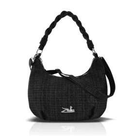   Zellia 25118 női fekete kockás, szövet mintás válltáska oldalpánttal 30 x 28 x 10 cm